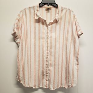 Universal Thread Striped Button Up Shirt XXL Short Rolled Sleeve Casual Collared